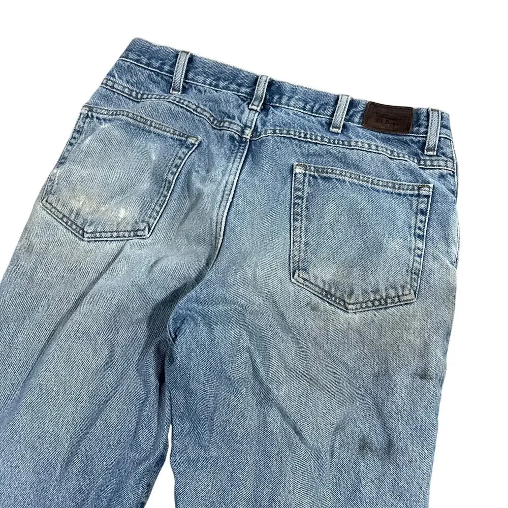 Vintage L.L. Bean Flannel Lined Jeans 34x32 Distressed Blue Denim Relaxed Fit